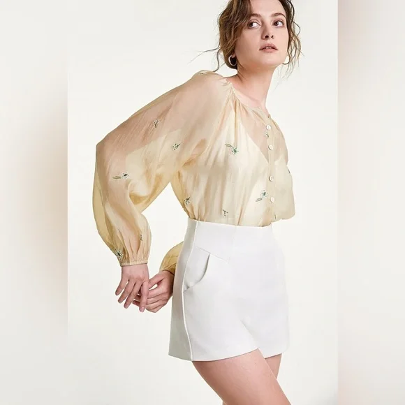 J.ING Sheer Cream Button Down Long Sleeve Embroidery Blouse Shirt Top Size M NWT - Picture 11 of 11